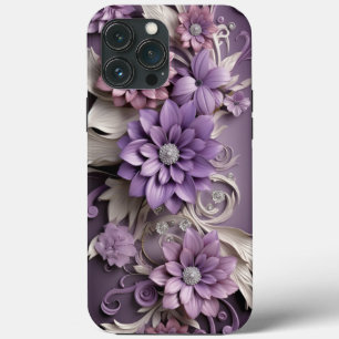 Paarse Lila bloemen 3D iPhone 13 Pro Max Hoesje
