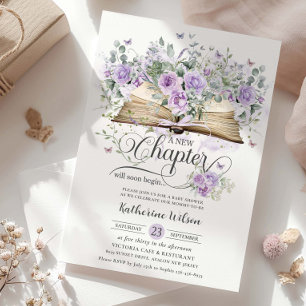 Paarse Lila Bloemen Boek Nieuw Chapter Baby shower Kaart