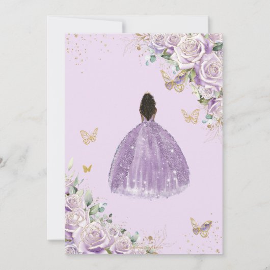 Paarse Lila Bloemen Bruin Prinses Quinceanera Kaart (Achterkant)