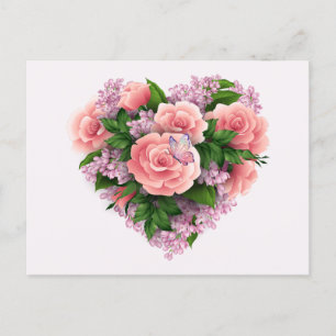 Paarse Lila bloemen en roze rozen bloemen Briefkaart