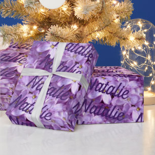 Paarse Lila bloemen gepersonaliseerd cadeaupapier