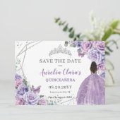 Paarse Lila Bloemen Quinceanera Brown Princess Save The Date (Staand voorkant)