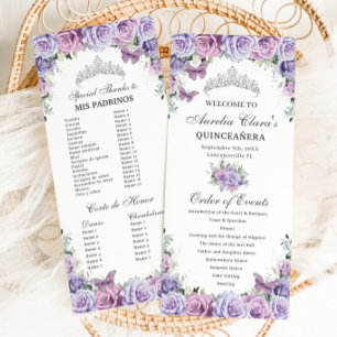 Paarse Lila Bloemen Quinceañera Orde der Evenement Programma