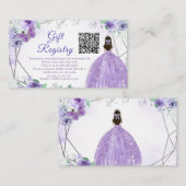 Paarse Lila Bloemen Quinceañera QR Gift Registry Informatiekaartje (Voorkant / Achterkant)