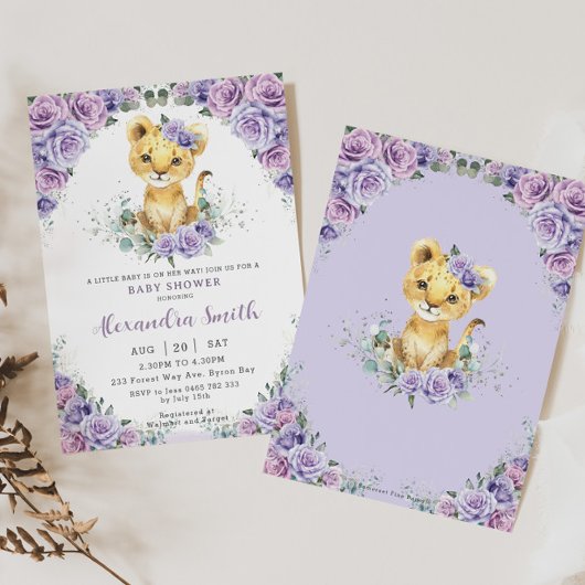 Paarse Lila Bloemen Schattig Leeuwenwelpje Baby sh Kaart