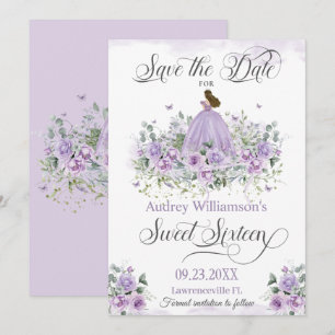 Paarse Lila Bloemen Sweet Sixteen 16e Verjaardag Save The Date