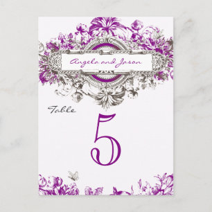 Paarse Lila Bloemen Trouwtafel Tafelnummer