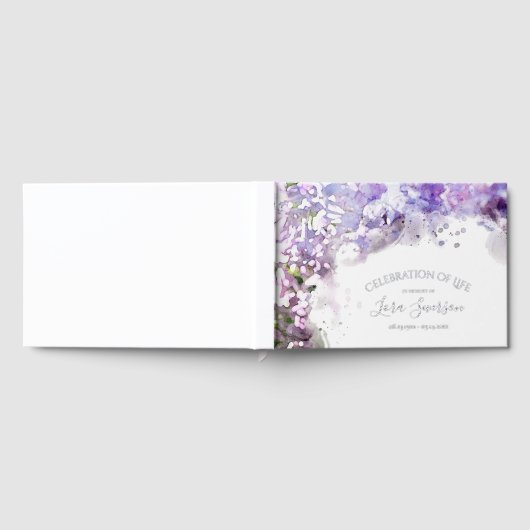 Paarse Lila Bloemen Viering van het Levensmonument Gastenboek (Volledig)