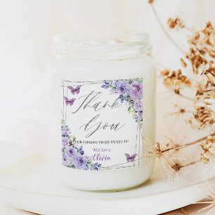 Paarse Lila Bloemen Vlinder Zilver Zoet Zestien Vierkante Sticker