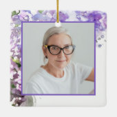 Paarse Lila Bloemen Waterverf Memorial Keepsake Keramisch Ornament (Achterkant)