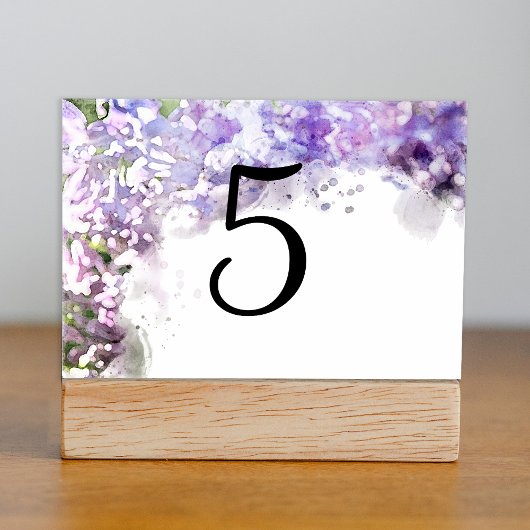 Paarse Lila bloemen Waterverf Tabelnummers Kaart