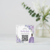 Paarse Lila Bloemen Zilver Quinceañera QR Code Informatiekaartje (Staand voorkant)