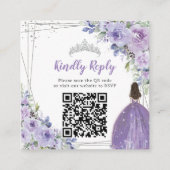 Paarse Lila Bloemen Zilver Quinceañera QR Code Informatiekaartje (Voorkant)