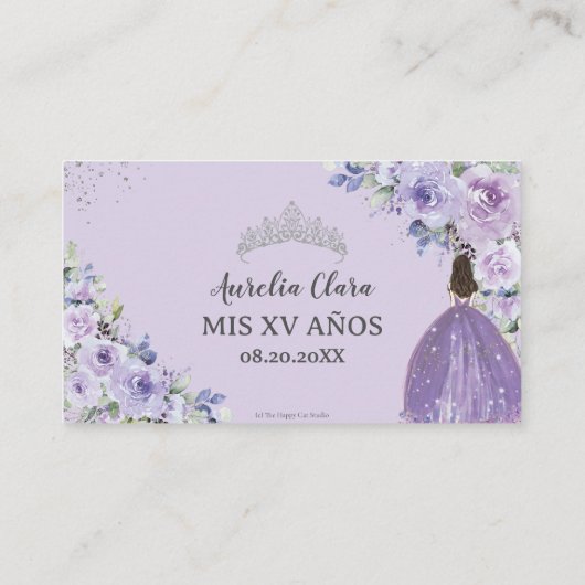 Paarse Lila Bloemen Zilver Quinceañera QR Code Informatiekaartje (Achterkant)