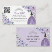 Paarse Lila Bloemen Zilver Quinceañera QR Code Informatiekaartje (Voorkant / Achterkant)