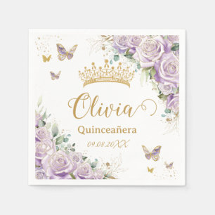 Paarse Lila bloemvlinders Quinceañera 15 16 Servet