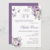 Paarse Lila bloemvlinders Quinceañera Kaart (Voorkant / Achterkant)