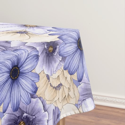 Paarse Lila Crème Bloemen Patroon Tafelkleed (Voorbeeld)