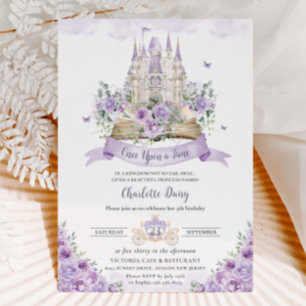 Paarse Lila Floral Princess Castle Storybook Kaart