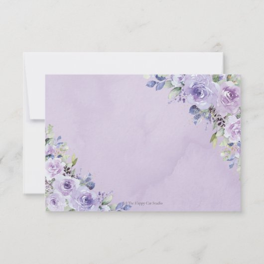 Paarse Lila Floral Quinceañera Gold Crown Tiara RSVP Kaartje (Achterkant)