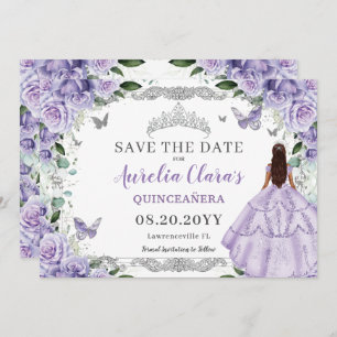 Paarse Lila Floral Quinceanera XV Sweet Sixteen Save The Date