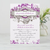 Paarse Lila Floral Wedding Uitnodiging (Staand voorkant)