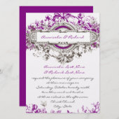 Paarse Lila Floral Wedding Uitnodiging (Voorkant / Achterkant)