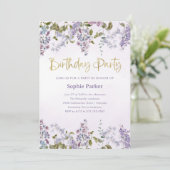Paarse Lila | Gold Script verjaardagsfeestje Kaart (Staand voorkant)