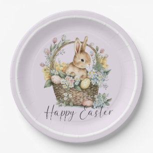 Paarse Lila Happy Easter Bunny Papieren Bordje