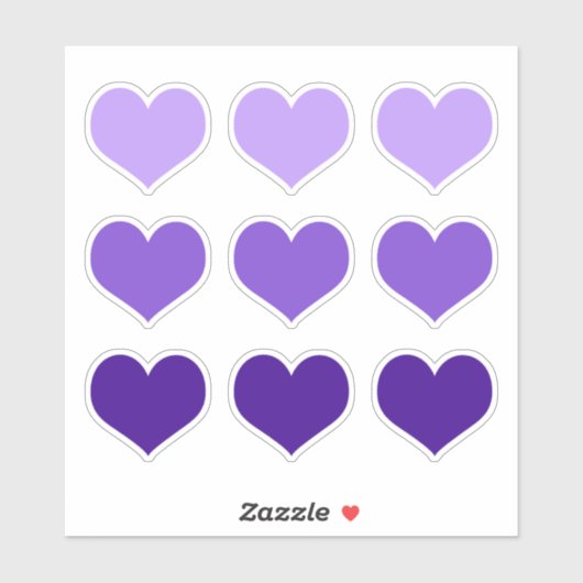Paarse Lila Indigoliefdesharten Gothic set van 9 Sticker (Vel)