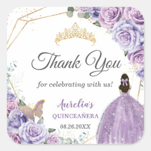 Paarse Lila Lavendel Bloemen Quinceañera Princess Vierkante Sticker
