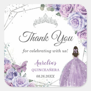 Paarse Lila Lavendel Bloemen Quinceañera Princess Vierkante Sticker