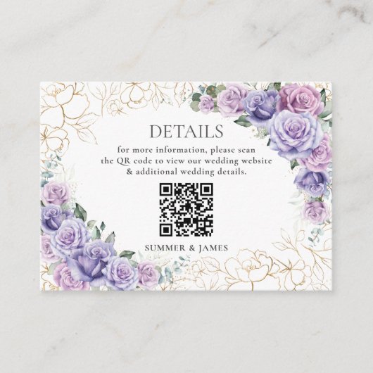 Paarse Lila Lavendel Bloemen Trouwdetails QR Informatiekaartje (Voorkant)