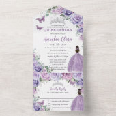 Paarse Lila Lavendel Floral Quinceanera Princess All In One Uitnodiging (Binnen)
