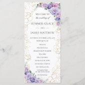 Paarse Lila Lavendel Line Art Floral Wedding Programma (Voorkant)