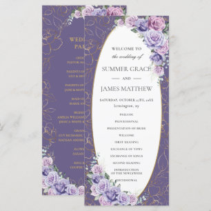 Paarse Lila Lavendel Line Art Floral Wedding Programma
