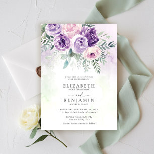 Paarse Lila Lavendel Romantische Chic Bloemen Huwe Kaart