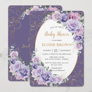 Paarse Lila lavender Rozen Floral Baby shower Kaart
