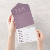 Paarse Lila moderne monogram - weduwschap All In One Uitnodiging (Afscheurbaar)
