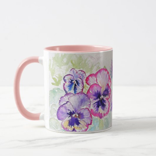 Paarse Lila Pansies mauve Waterverf Schilderen Mok (Links)