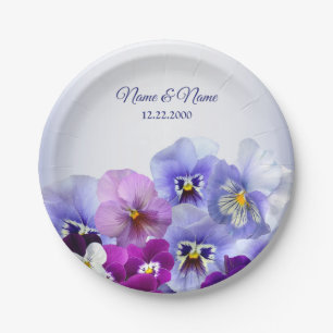 Paarse Lila Pansy Floral Rustic Wedding Party Papieren Bordje