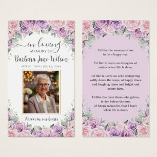 Paarse Lila Roze Bloemen Begrafenis Memorial Bladw Visitekaartje