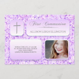 Paarse Lila Rozen Eerste Communie Custom Photo Kaart