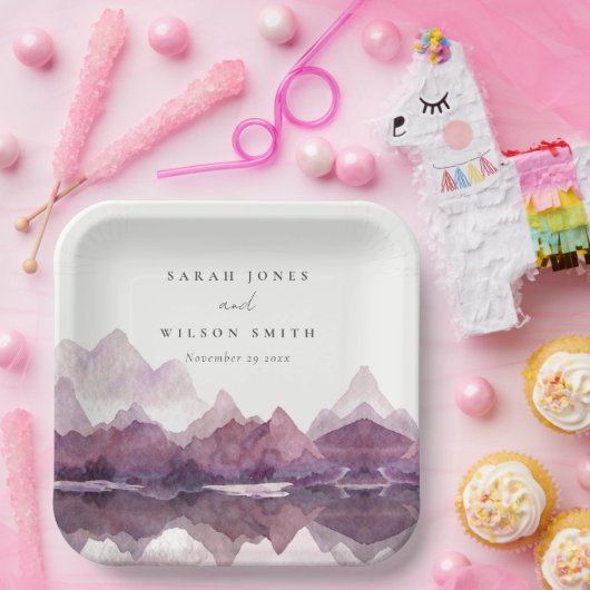 Paarse Lila Waterverf Bodemmeer Papieren Bordje (Feest)