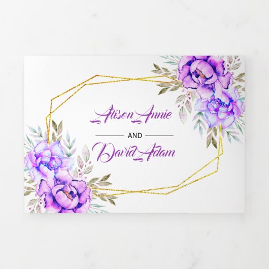 Paarse, lila waterverf en RSVP bruiloft Drieluik Uitnodiging (Cover)