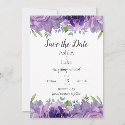 Paarse Lila Waterverf ventilator bewaart de datum Save The Date (Voorkant)