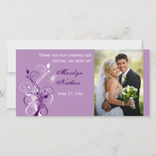 Paarse, Lila, White Floral Wedding Photo Card Bedankkaart