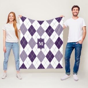 paarse lila witte argyle plaid monogrammed fleece deken