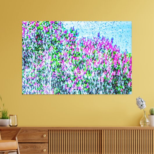 Paarse Lilacs, fontein Water, Blue Sky Canvas Afdruk (Insitu (Woonkamer))
