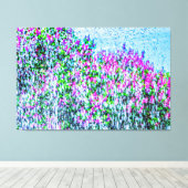 Paarse Lilacs, fontein Water, Blue Sky Canvas Afdruk (Insitu (Houten vloer))